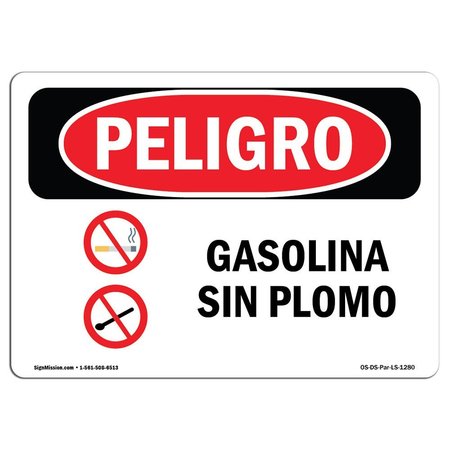 SIGNMISSION OSHA Sign, Unleaded Gasoline Spanish, 10in X 7in Aluminum, 10" W, 7" H, Unleaded Gasoline Spanish OS-DS-A-710-LS-1280